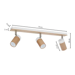 Lampy-sufitowe - spot oświetleniowy potrójny listwa drewno+biały 3xgu10 baron eko-light 
