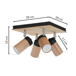 Lampy-sufitowe - spot sufitowy poczwórny 4xgu10 czarny+drewno baron mlp9016 eko-light 