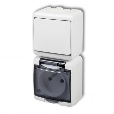 Wylaczniki-jednobiegunowe - włącznik jednobiegunowy z gniazdem z klapką dymną i przesłonami torów ip54 wghp-1dp junior karlik 