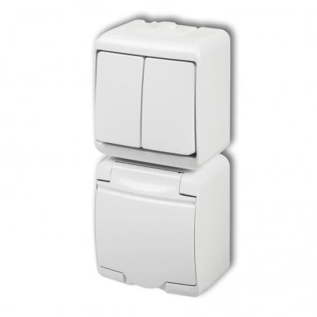 Gniazda-elektryczne - włącznik podwójny z gniazdem hermetycznym typu schuko n/t wghp-2s junior karlik 