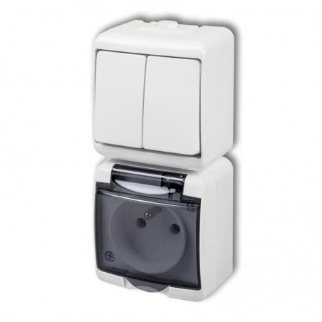 Gniazda-elektryczne - włącznik świecznikowy z gniazdem hermetycznym i przesłonami n/t wghp-2dp junior karlik 