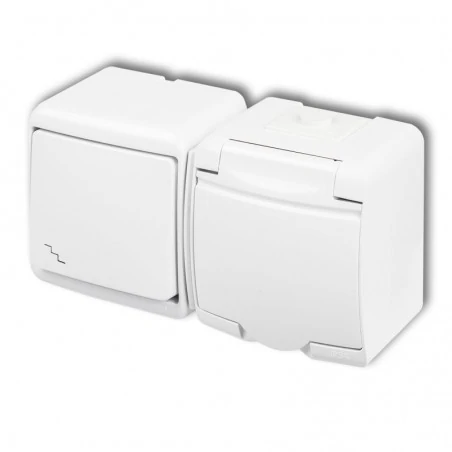 Wylaczniki-schodowe - komplet biały włącznik schodowy z gniazdem schuko i przesłonami wghh-3sp junior karlik 