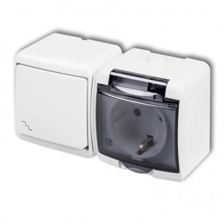 Wylaczniki-schodowe - gniazdo schuko z klapką dymną i wyłącznikiem schodowym n/t wghh-3ds junior karlik 