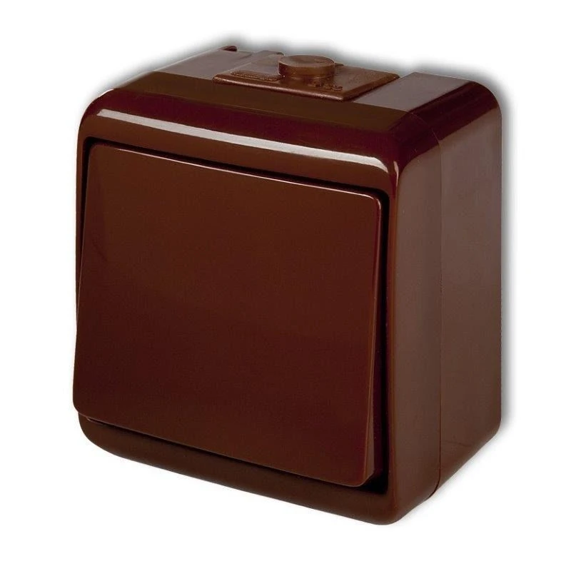 Wylaczniki-jednobiegunowe - 4whe-1l włącznik pojedynczy z podświetleniem brązowy ip54 natynkowy junior karlik firmy Karlik w cenie 21,50 zł. Gwarantowana dostawa w ciągu 24h.  Wylaczniki-jednobiegunowe - 4whe-1l włącznik pojedynczy z podświetleniem brązowy ip54 natynkowy junior karlik firmy Karlik