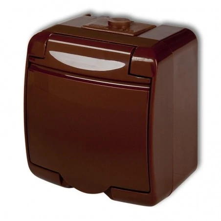 Gniazda-elektryczne - 4ghe-1sp brązowe gniazdo typu schuko z klapką i przesłoną torów junior karlik 