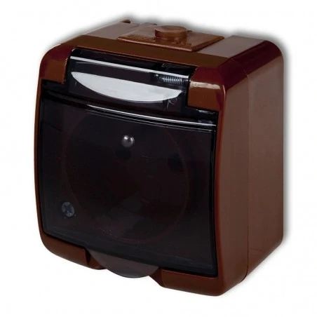 Gniazda-elektryczne - brązowe gniazdo z klapką dymną z przesłonami ip54 4ghe-1dp junior karlik 