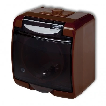 Gniazda-elektryczne - brązowe gniazdo z klapką z uziemieniem schuko i przesłonami torów ip54 4ghe-1sdp junior karlik 