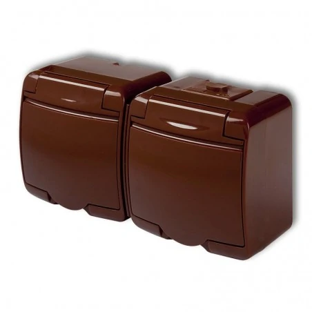 Gniazda-elektryczne - brązowe gniazdo podwójne schuko z klapką natynkowe 4ghe-2s junior karlik 