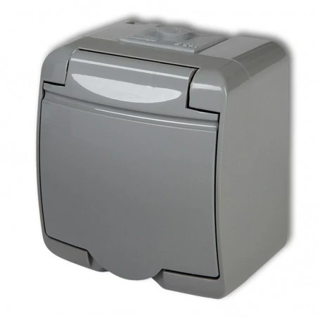 Gniazda-elektryczne - 10ghe-1s popielate gniazdo schuko natynkowe z klapką  ip54 junior karlik 