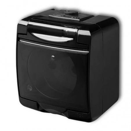 Gniazda-elektryczne - czarne gniazdo z klapką z uziemieniem ip54 12ghe-1d junior karlik 