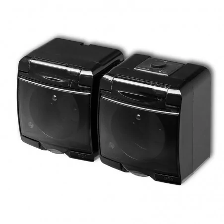 Gniazda-elektryczne - 12ghe-2d czarne gniazdo podwójne z klapką dymną natynkowe junior karlik 