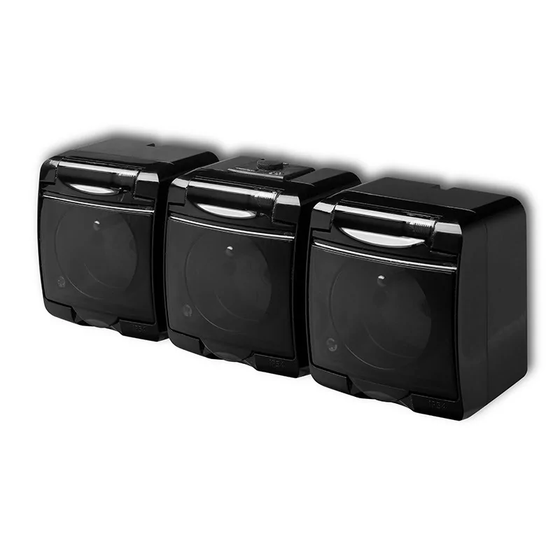 Gniazda-elektryczne - potrójne gniazdo hermetyczne natynkowe czarne 12ghe-3d junior karlik firmy Karlik 