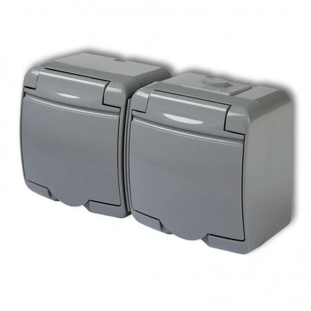 Gniazda-elektryczne - 10ghe-2sp junior karlik gniazdo schuko podwójne natynkowe popielate z osłoną styków 