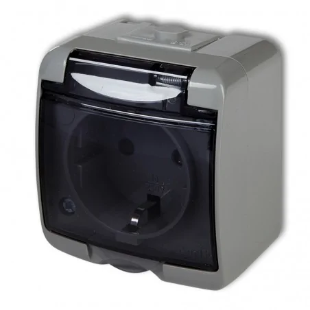 Gniazda-elektryczne - szare natynkowe gniazdo schuko z klapką dymną 10ghe-1sd junior karlik 