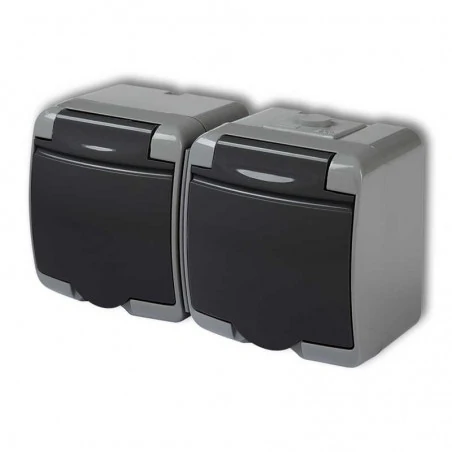 Gniazda-elektryczne - podwójne gniazdo do garażu z klapką i przesłonami 30ghe-2p junior karlik 