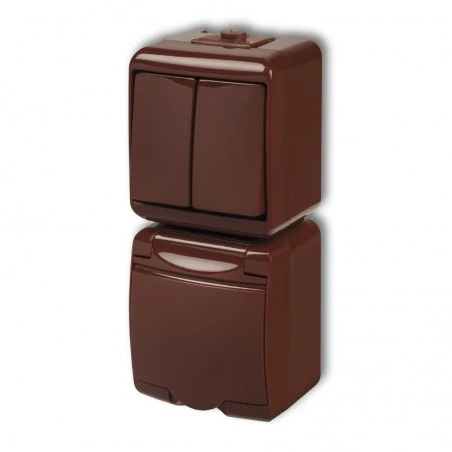 Gniazda-elektryczne - włącznik podwójny z gniazdem hermetycznym i przesłonami pion 4wghp-2p junior karlik 