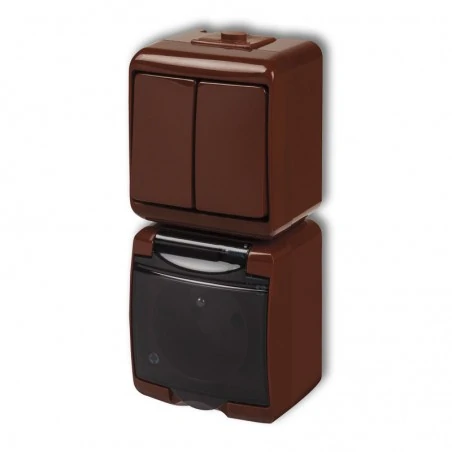 Gniazda-elektryczne - włącznik podwójny światła z gniazdem i przesłonami w pionie 4wghp-2dp junior karlik 