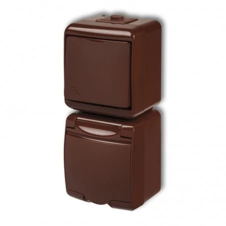 Wylaczniki-schodowe - brązowy włącznik schodowy z gniazdem hermetycznym 4wghp-3 junior karlik 