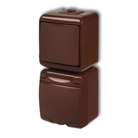 Wylaczniki-schodowe - brązowy włącznik schodowy z gniazdem z przesłonami pion 4wghp-3p junior karlik 