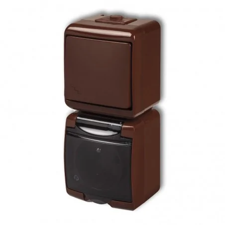 Wylaczniki-schodowe - brązowy włącznik schodowy z gniazdem z klapką dymną pion 4wghp-3d junior karlik 