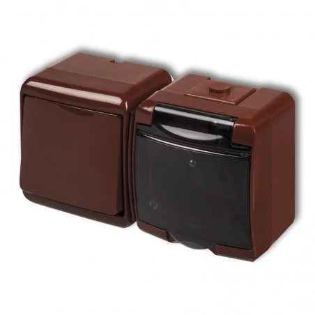 Gniazda-elektryczne - brązowy włącznik pojedynczy z gniazdem z klapką dymną poziom 4wghh-1d junior karlik 