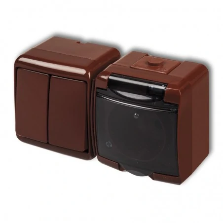 Gniazda-elektryczne - komplet gniazdo z przesłonami z wyłącznikiem podwójnym brąz 4wghh-2dp junior karlik 