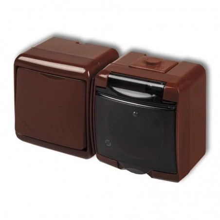 Gniazda-elektryczne - wyłącznik schodowy z gniazdem z przesłonami brązowy mix n/t 4wghh-3dp junior karlik brązowy 