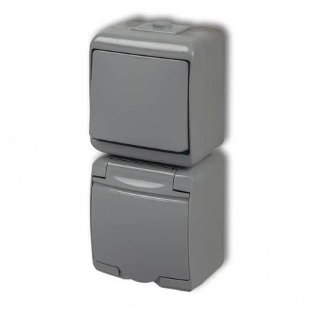 Gniazda-pojedyncze-natynkowe - szary włącznik światła  z gniazdem hermetycznym pion 10wghp-1 junior karlik 