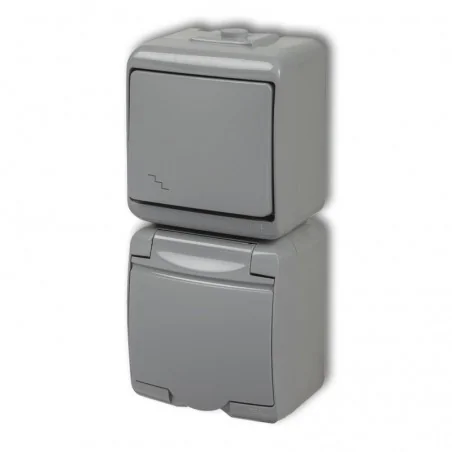 Wylaczniki-schodowe - popielaty włącznik schodowy z gniazdem hermetycznym 10wghp-3 junior karlik 