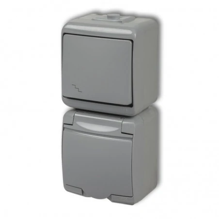 Wylaczniki-schodowe - popielaty włącznik schodowy z gniazdem z przesłonami torów 10wghp-3p junior karlik 
