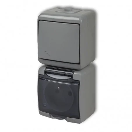 Wylaczniki-schodowe - popielaty włącznik schodowy z gniazdem klapka dymna 10wghp-3d junior karlik 