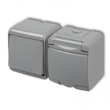 Gniazda-elektryczne - 10wghh-1 szary włącznik z gniazdkiem z klapką mix poziomy junior karlik 