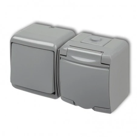 Gniazda-elektryczne - 10wghh-1p szary włącznik z gniazdkiem z klapką mix poziomy junior karlik 