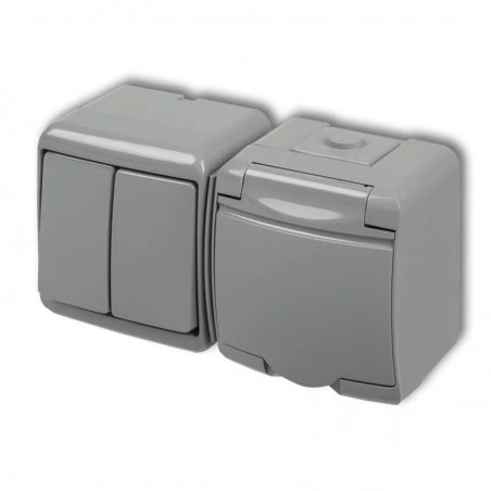 Gniazda-elektryczne - komplet gniazdo z wyłącznikiem światła podwójnym szare 10wghh-2p junior karlik 