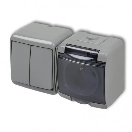 Gniazda-elektryczne - komplet szare gniazdo ip54 z wyłącznikiem podwójnym 10wghh-2d junior karlik 