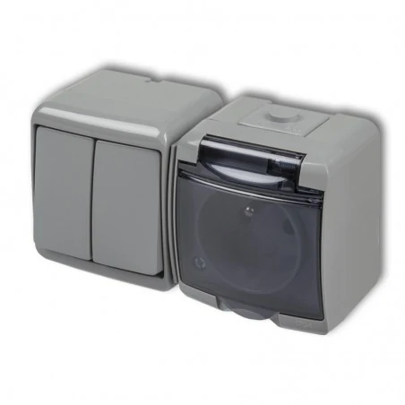 Gniazda-elektryczne - szare gniazdo ip54 z przesłonami i wyłącznikiem podwójnym 10wghh-2dp junior karlik 
