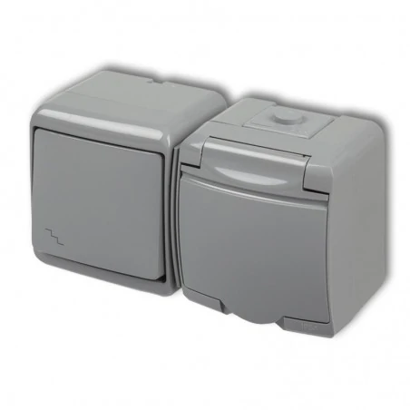 Gniazda-elektryczne - szary wyłącznik schodowy z gniazdem hermetycznym i przesłonami 10wghh-3p junior karlik  Gniazda-elektryczne - szary wyłącznik schodowy z gniazdem hermetycznym i przesłonami 10wghh-3p junior karlik