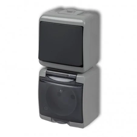 Gniazda-pojedyncze-natynkowe - grafitowo- szary włącznik światła  z gniazdem z klapką dymną mix pion 30wghp-1d junior karlik 