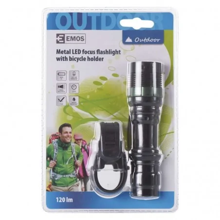 Latarki-led - latarka led 3w na baterie 3xaaa z zoomem i uchwytem na rower 175m emos p3839 