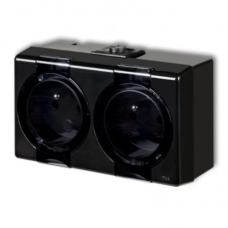 Gniazda-podwojne-natynkowe - 12ghs-2nd czarne gniazdo podwójne natynkowe z klapką ip44 senior karlik 