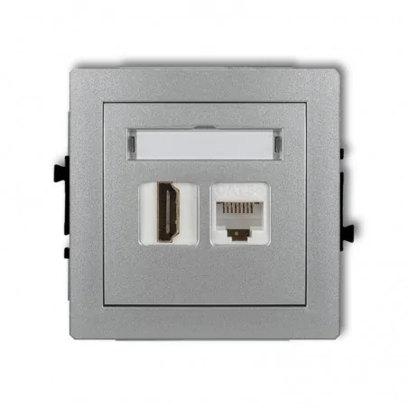 Gniazda-hdmi - gniazdo hdmi z gniazdem komputerowym 1xrj45 srebrny metalik deco 7dghk karlik 