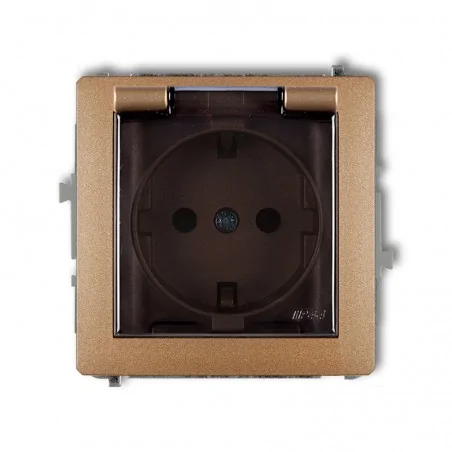 Gniazda-elektryczne - gniazdo pojedyncze z klapką do łazienki z/u typu schuko złoty metalik deco 8dgpb-1sp karlik 