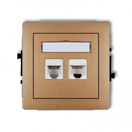 Gniazda-telefoniczne - gniazdo telefoniczne rj11+komputerowe rj45 złoty metalik deco 8dgtk karlik 