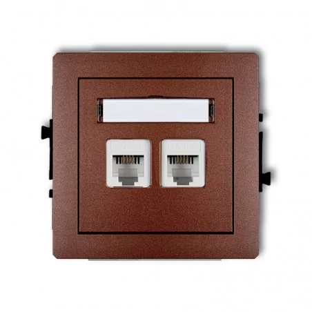 Gniazda-telefoniczne - gniazdo telefoniczne podwójne rj11 4-stykowe brązowy metalik deco 9dgt-2 karlik 
