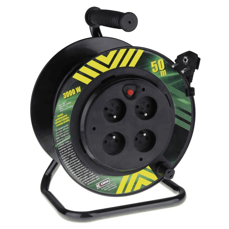Przedluzacze-bebnowe - przedłużacz zwijany bębnowy 4 gniazda 3x1,5mm 50m czarny emos firmy EMOS 