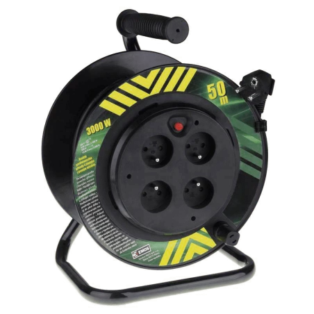 Przedluzacze-bebnowe - przedłużacz zwijany bębnowy 4 gniazda 3x1,5mm 50m czarny emos 