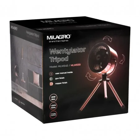 Wentylatory-podlogowe - wentylator stojący lustrzany 3 tryby pracy 40w mlw54210 tripod gun eko-light 