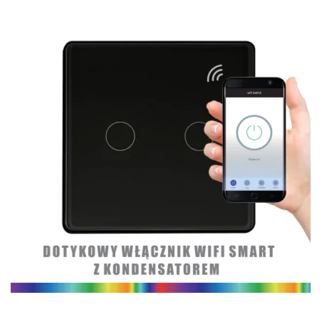 Wylaczniki-podwojne - czarny podwójny włącznik światła dotykowy sterowany smartfonem tuya smart polux 