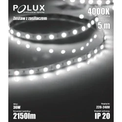 Tasmy-led - taśma led 5m z zasilaczem neutralna 36w 4000k 315373 polux 