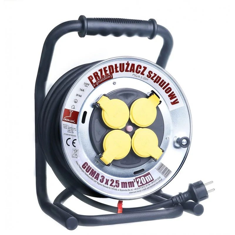 Przedluzacze-bebnowe - przedłużacz bębnowy szpulowy - guma 20m psg/4-3-20 rum-lux firmy RUM-LUX 